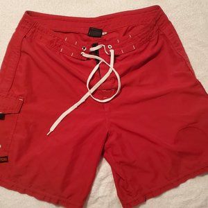 mens board shorts_ Maui lifeguard worn, small repair 34 mens